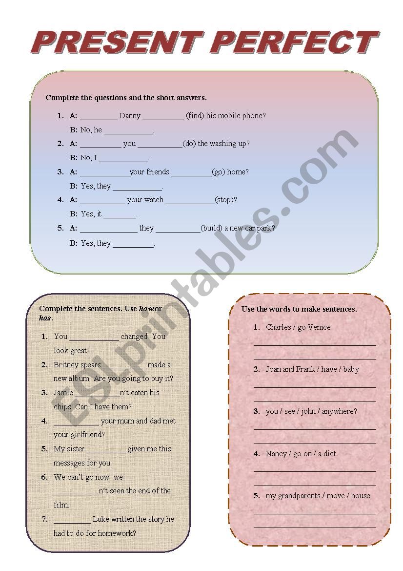 PRESENT PERFECT worksheet