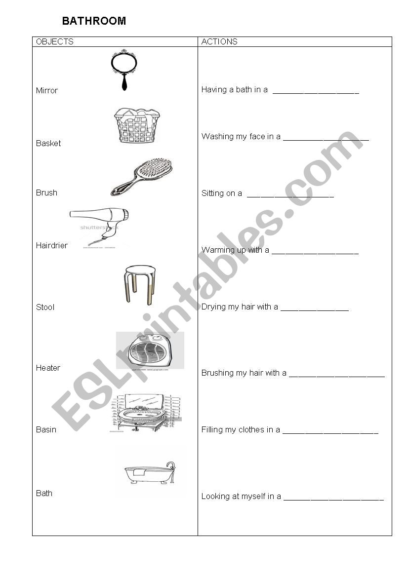 bathroom worksheet