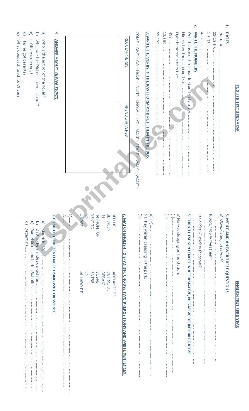 Anual test elementary level worksheet