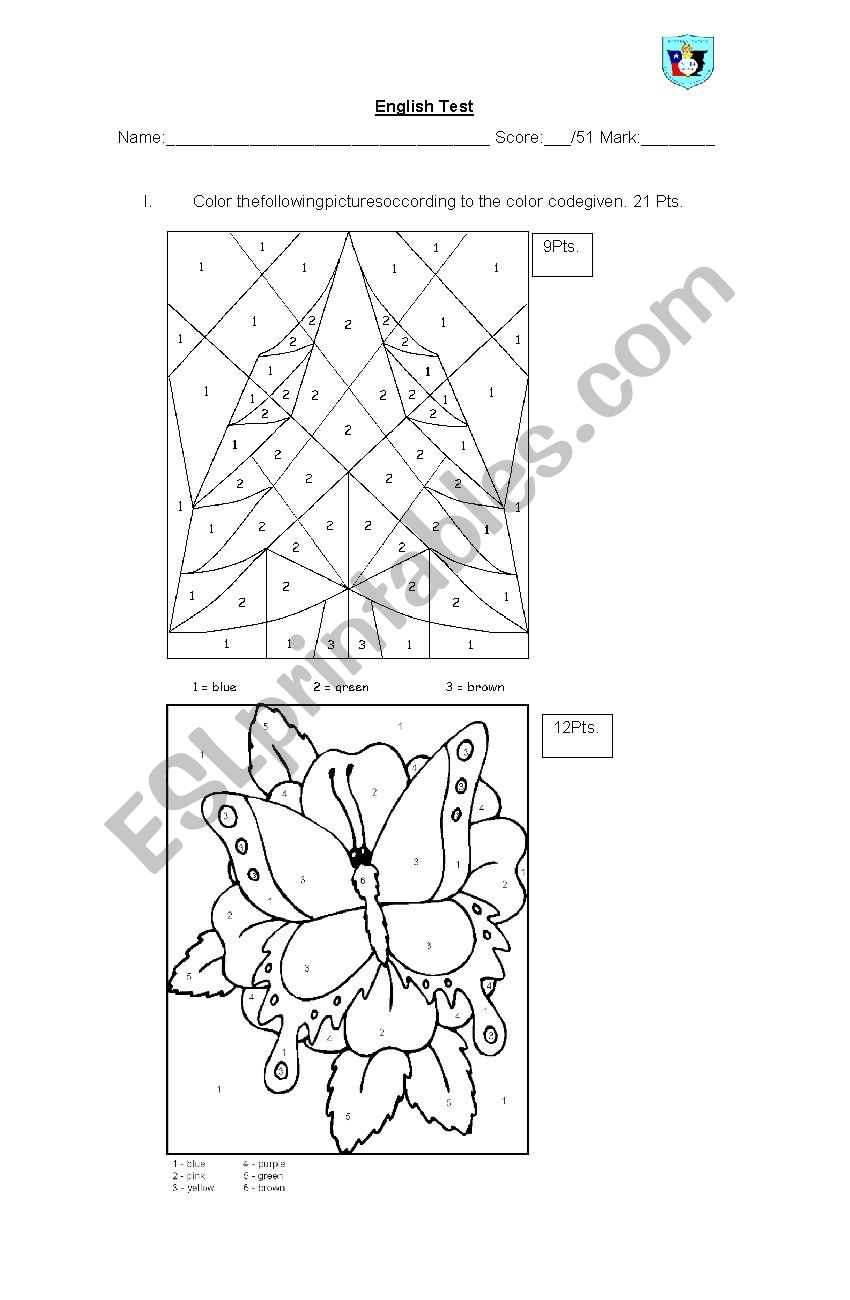 English test colors nad number from 1-10