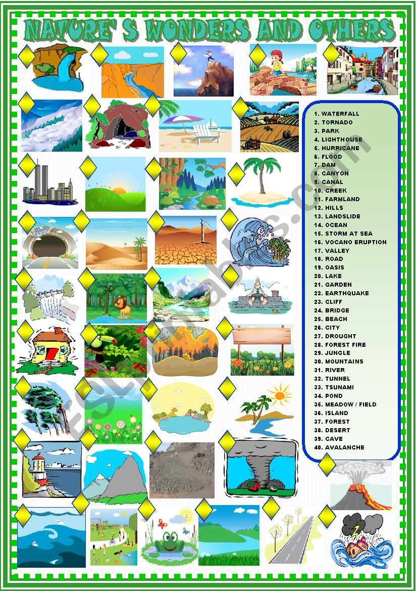 Nature´s wonders and others - ESL worksheet by spied-d-aignel