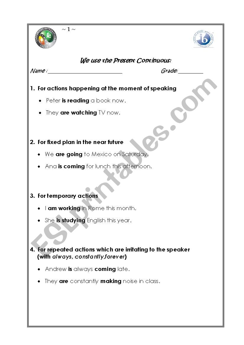PRESENT SIMPLE AND PRESENT worksheet