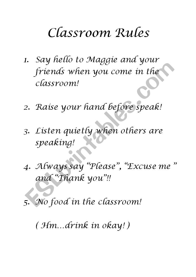 Classroom rules worksheet