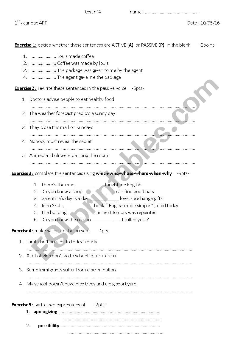 test  worksheet