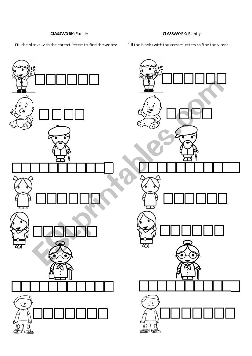 Family members worksheet