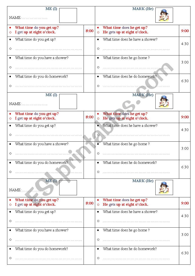 What time do you get up? worksheet