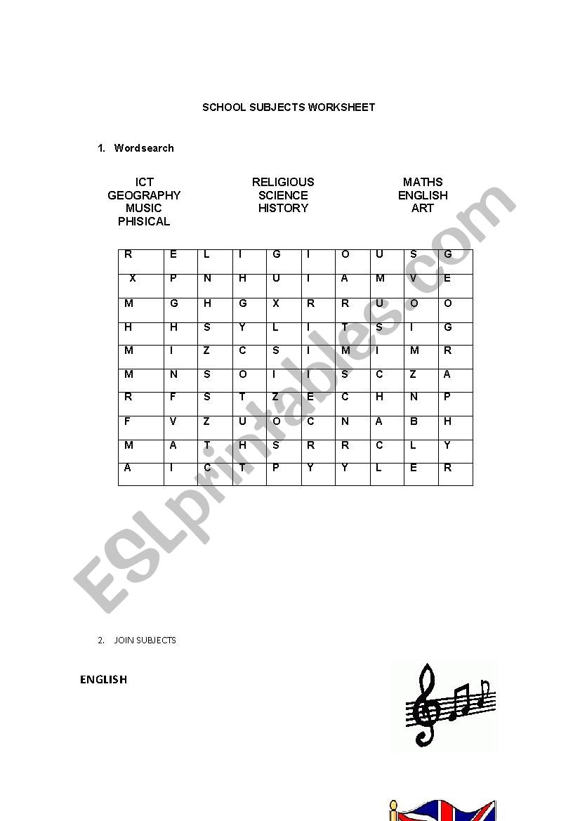 SCHOOL SUBJECTS REVIEW worksheet