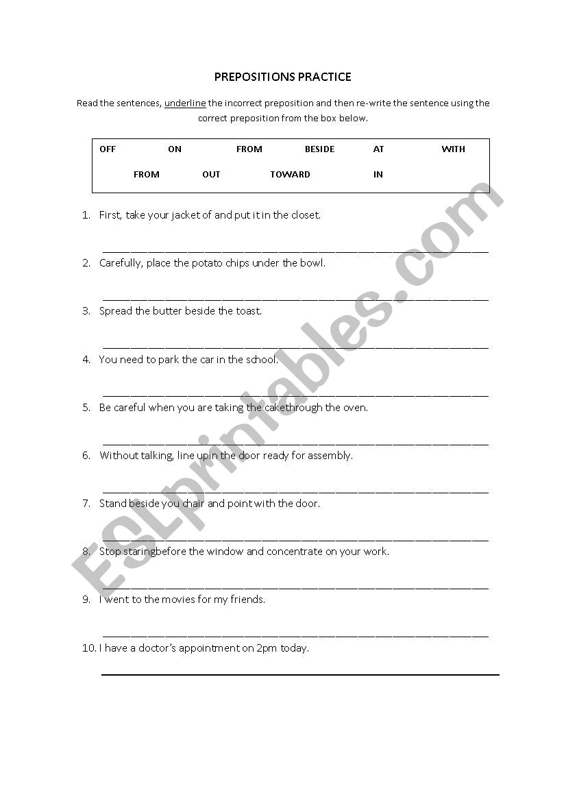 Preposition Practice worksheet