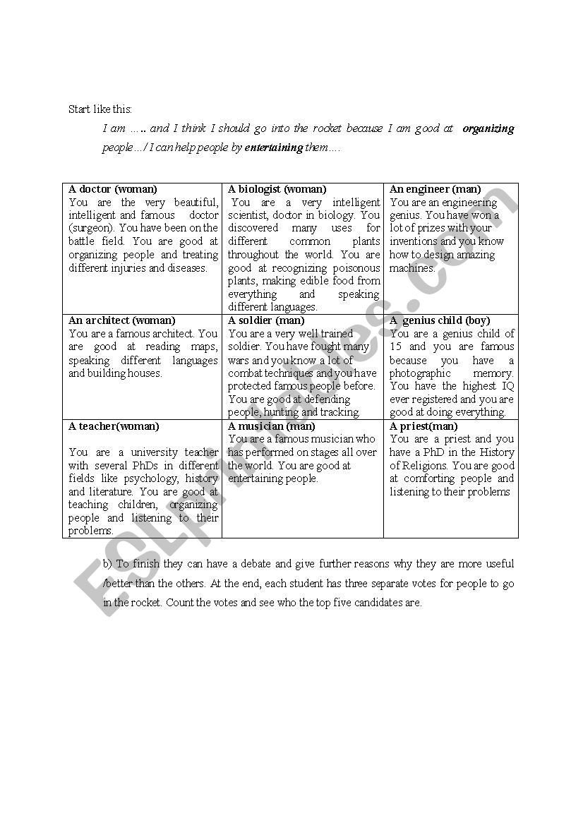 The end of the world - a role play survival game - ESL worksheet