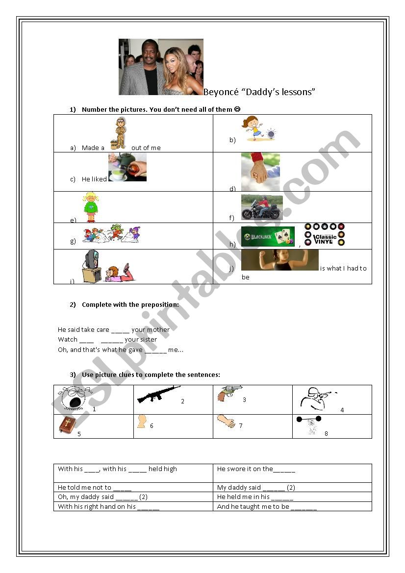 Daddys lessons by Beyonce worksheet