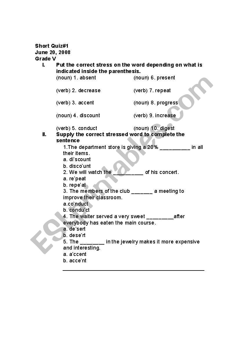 stress worksheet