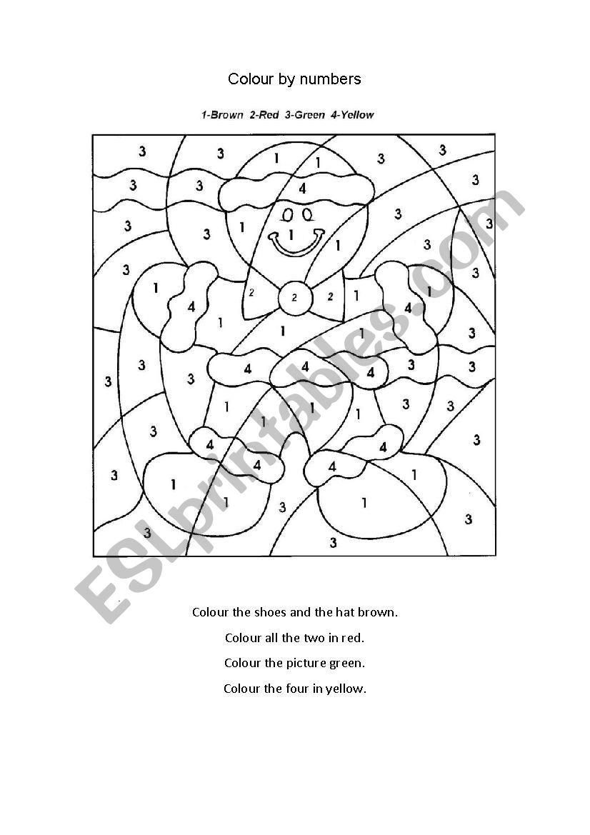 Colour by numbers - ESL worksheet by bea_2188