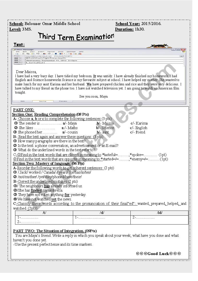 third term examination(3MS worksheet