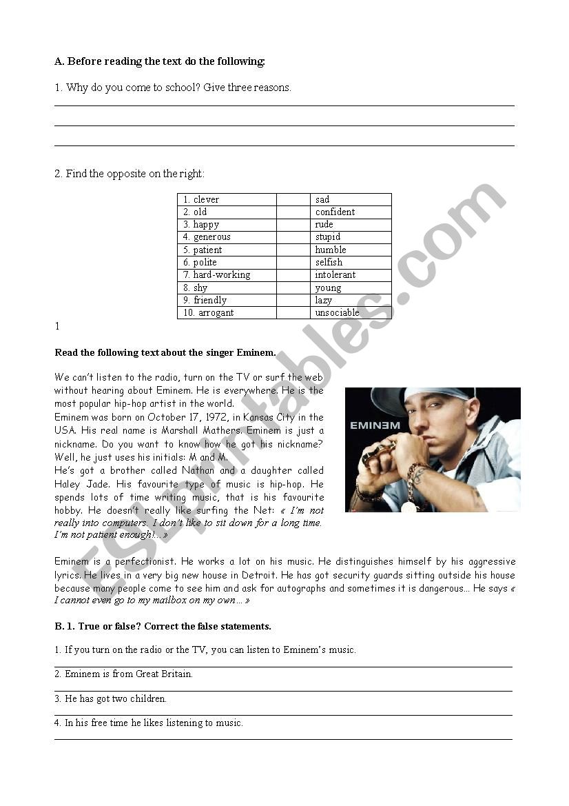 test about the 1st module worksheet