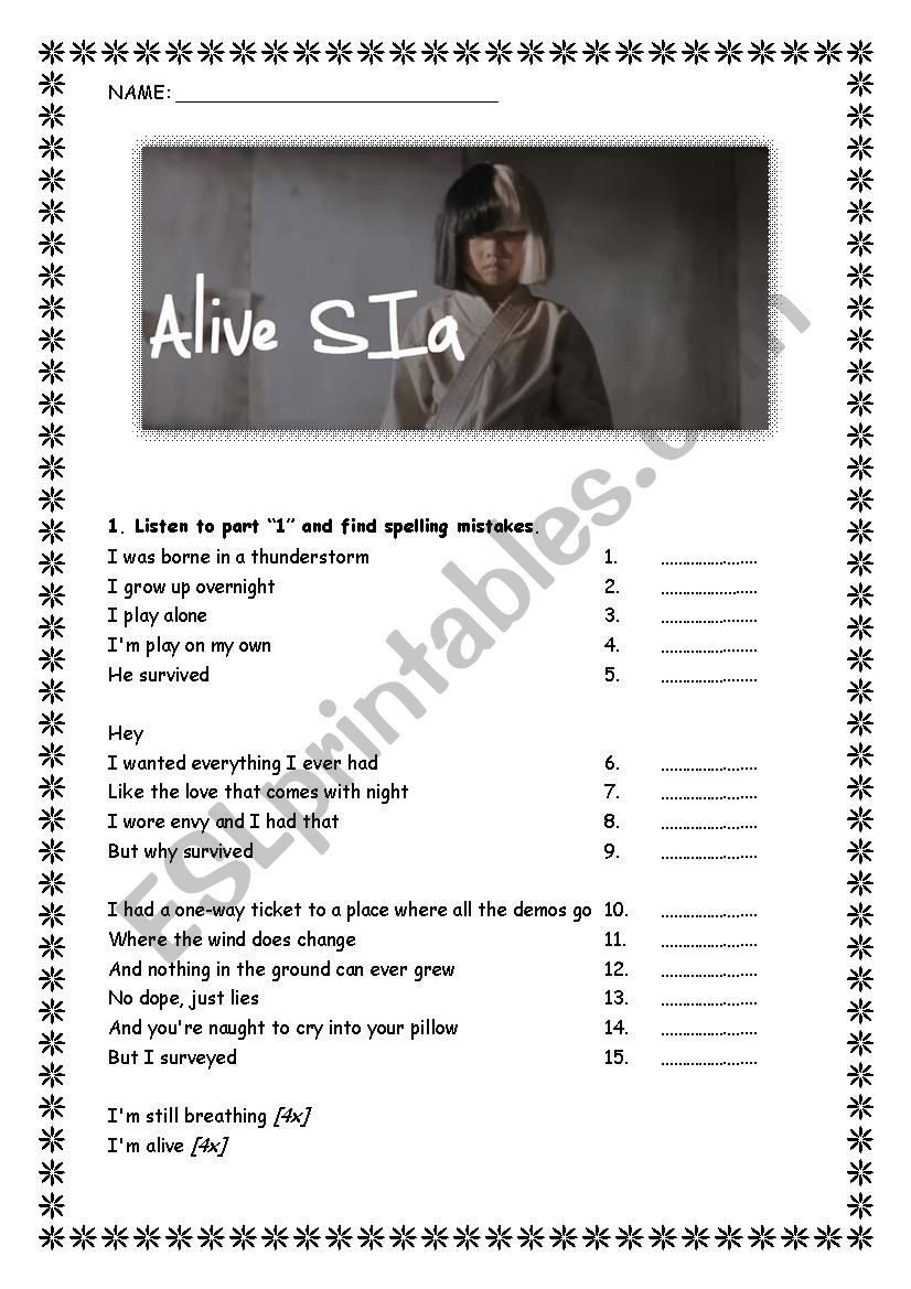 SIA - Alive worksheet