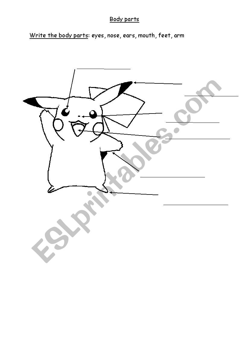 Body parts Pokemon worksheet