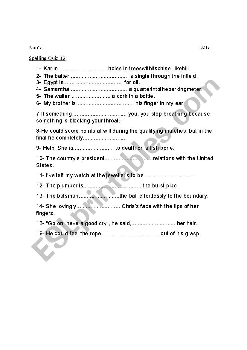 Spelling quiz year 4 worksheet