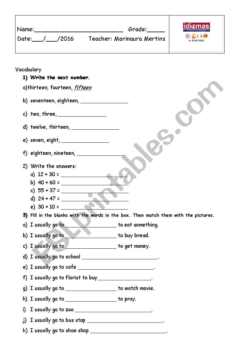 Test for 6 students  worksheet