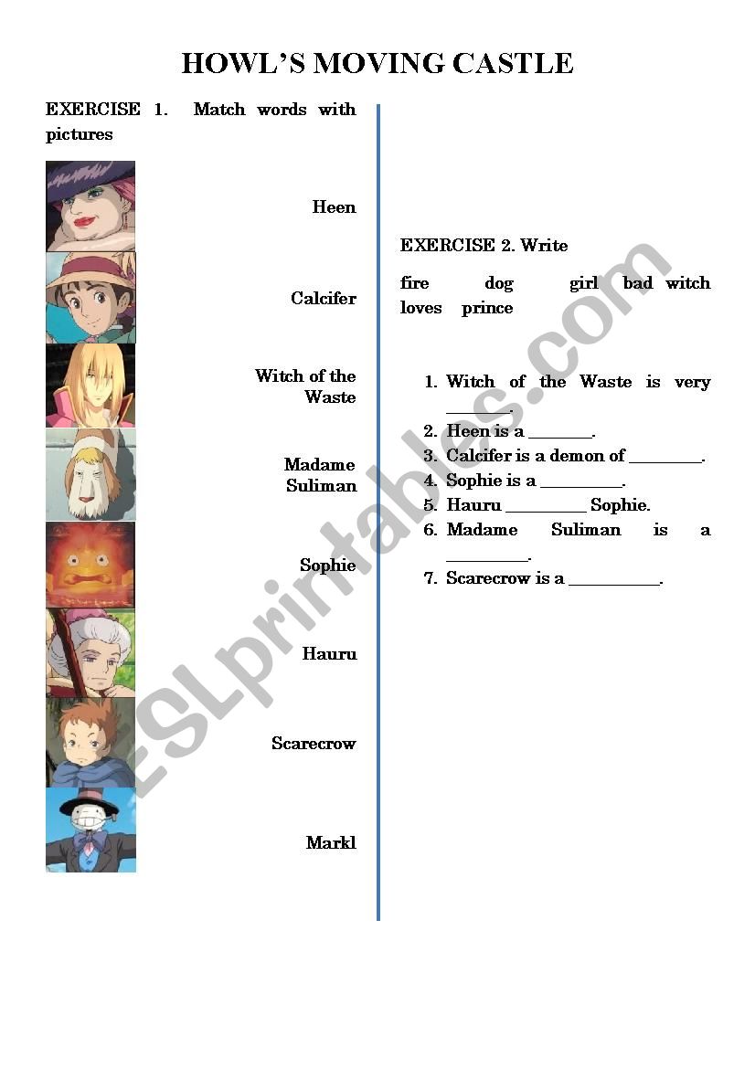 Howls Moving Castle worksheet