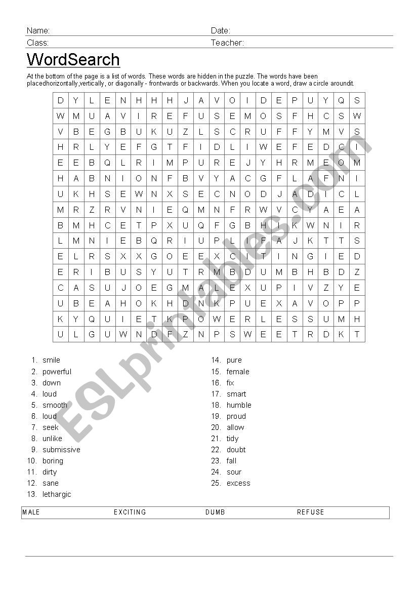 Antonyms Word Search ESL Worksheet By Altbp