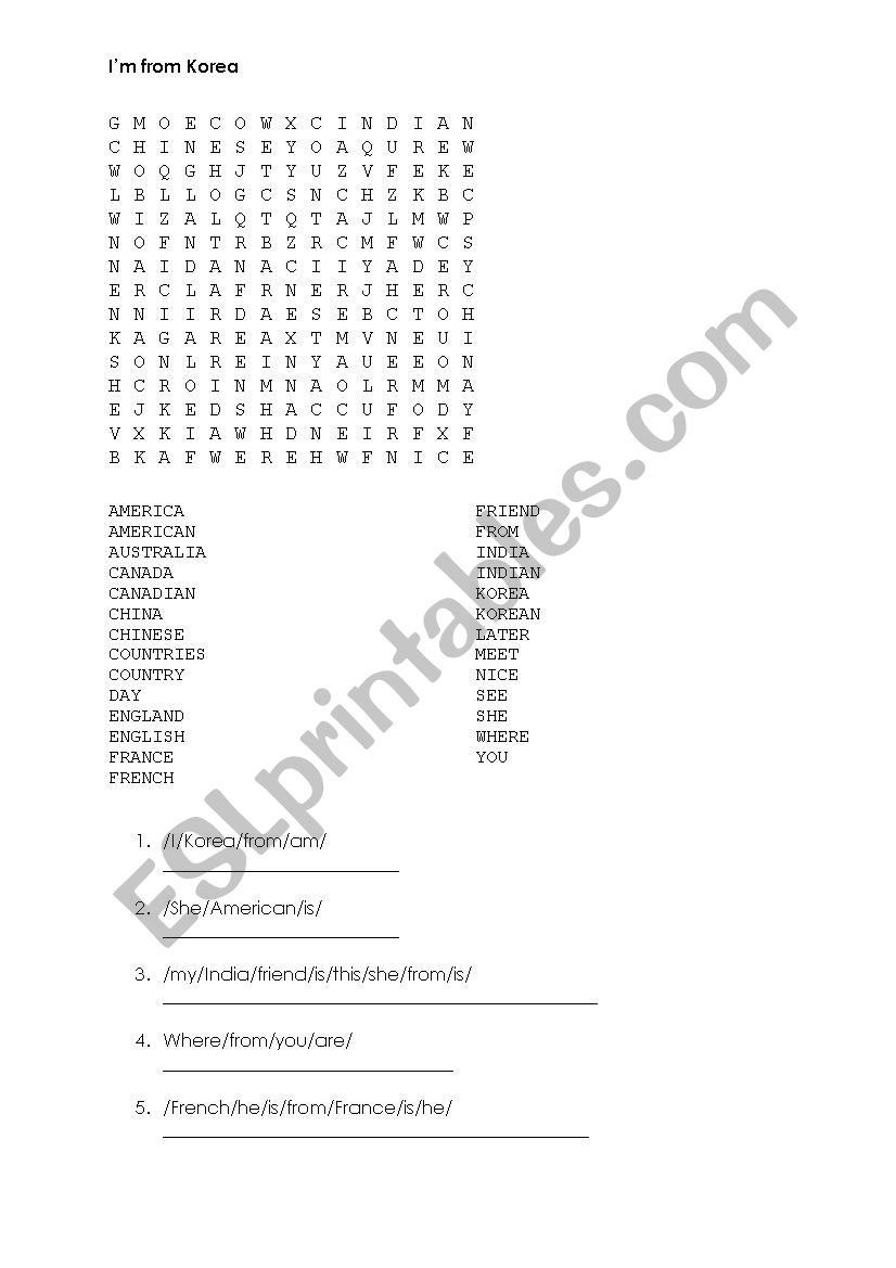 I´m from Korea - ESL worksheet by jlia065