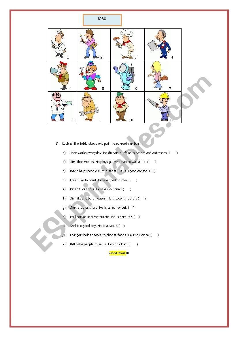 Jobs worksheet