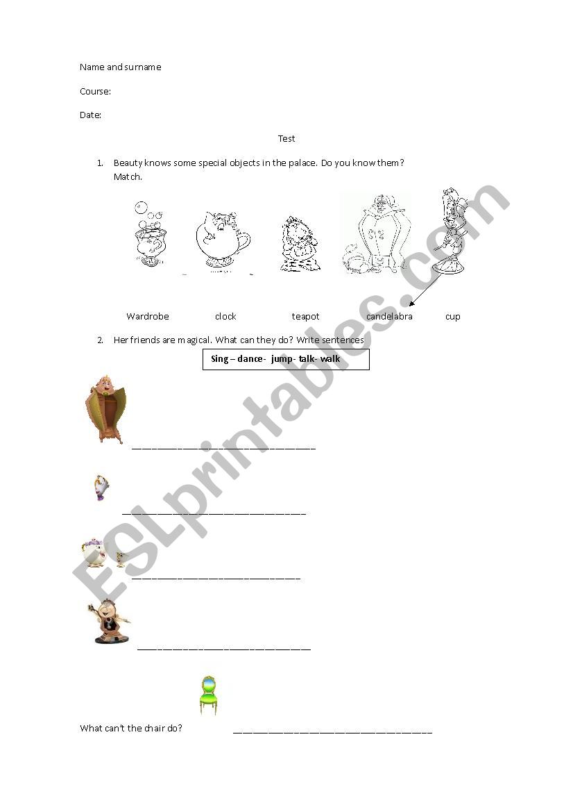 magical objects worksheet