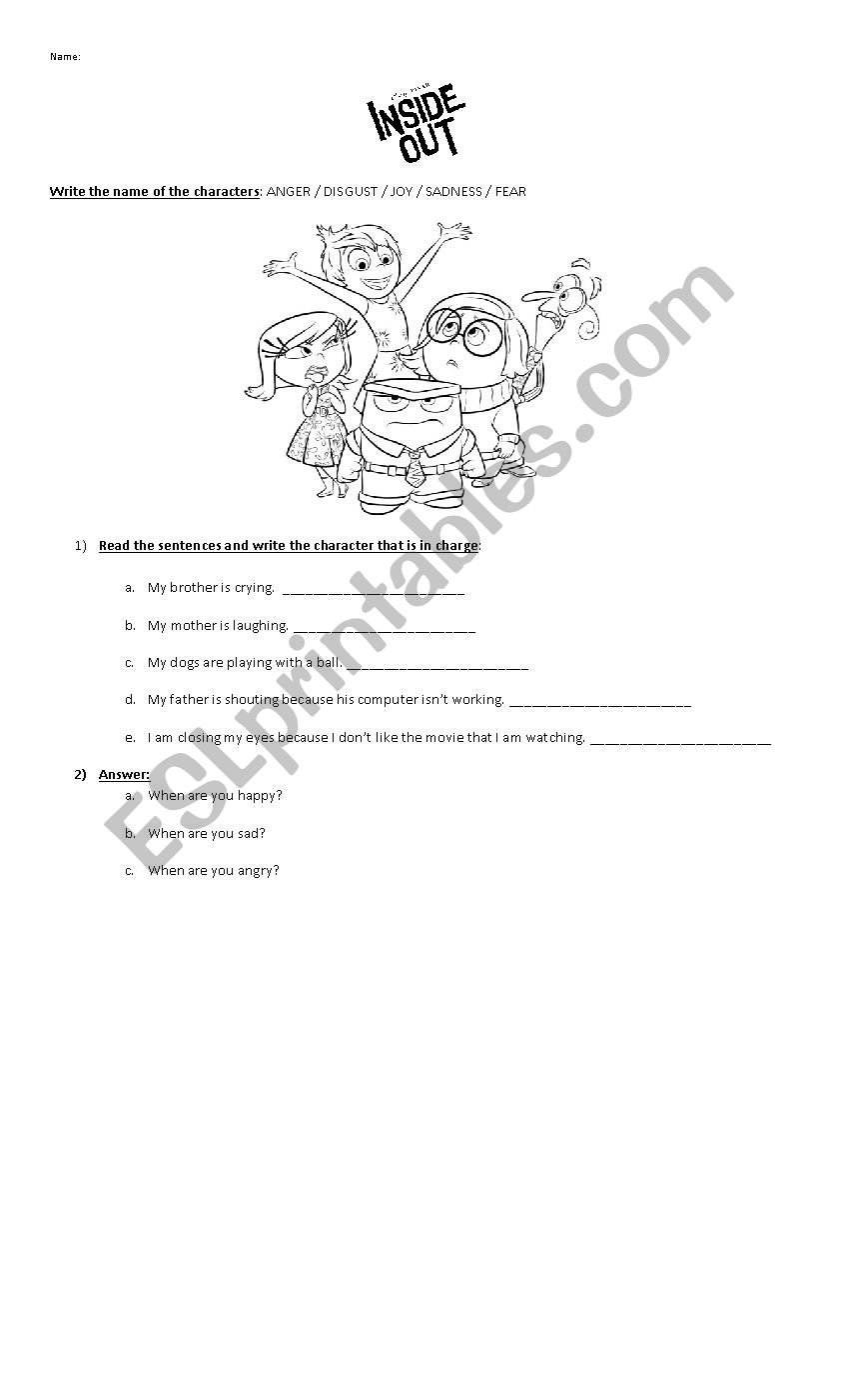 Inside Out worksheet