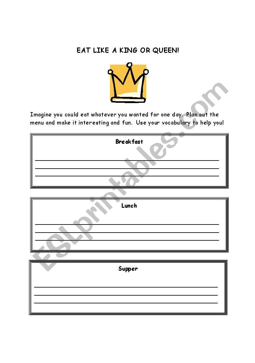 Eat Like a King or Queen! worksheet