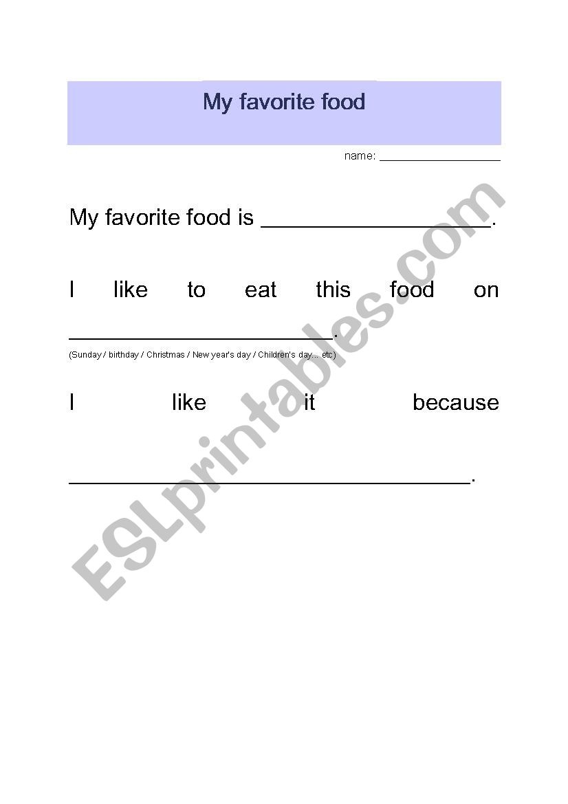 favorite food worksheet