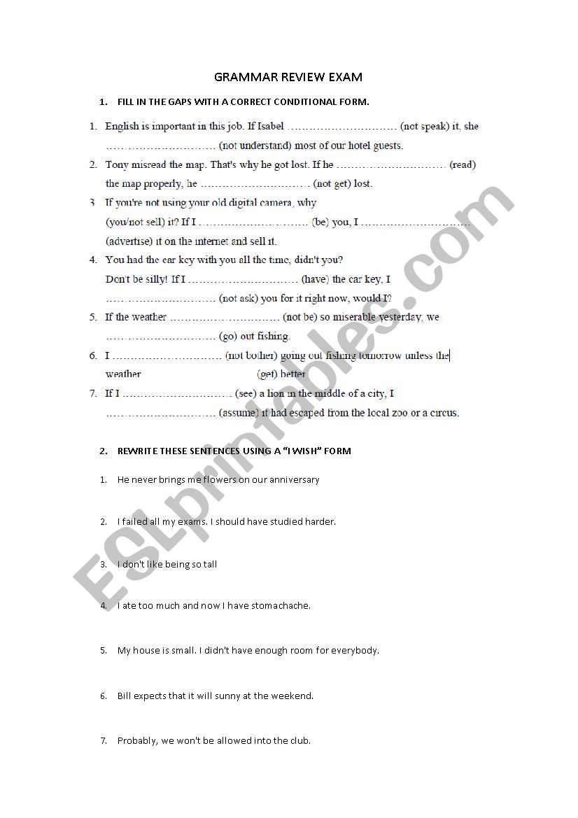 Grammar Review worksheet