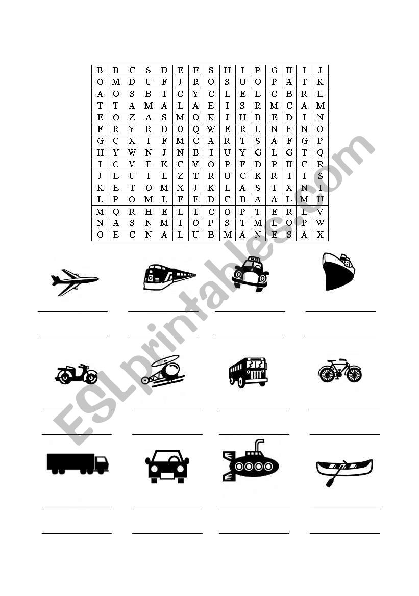 Means of transportation worksheet