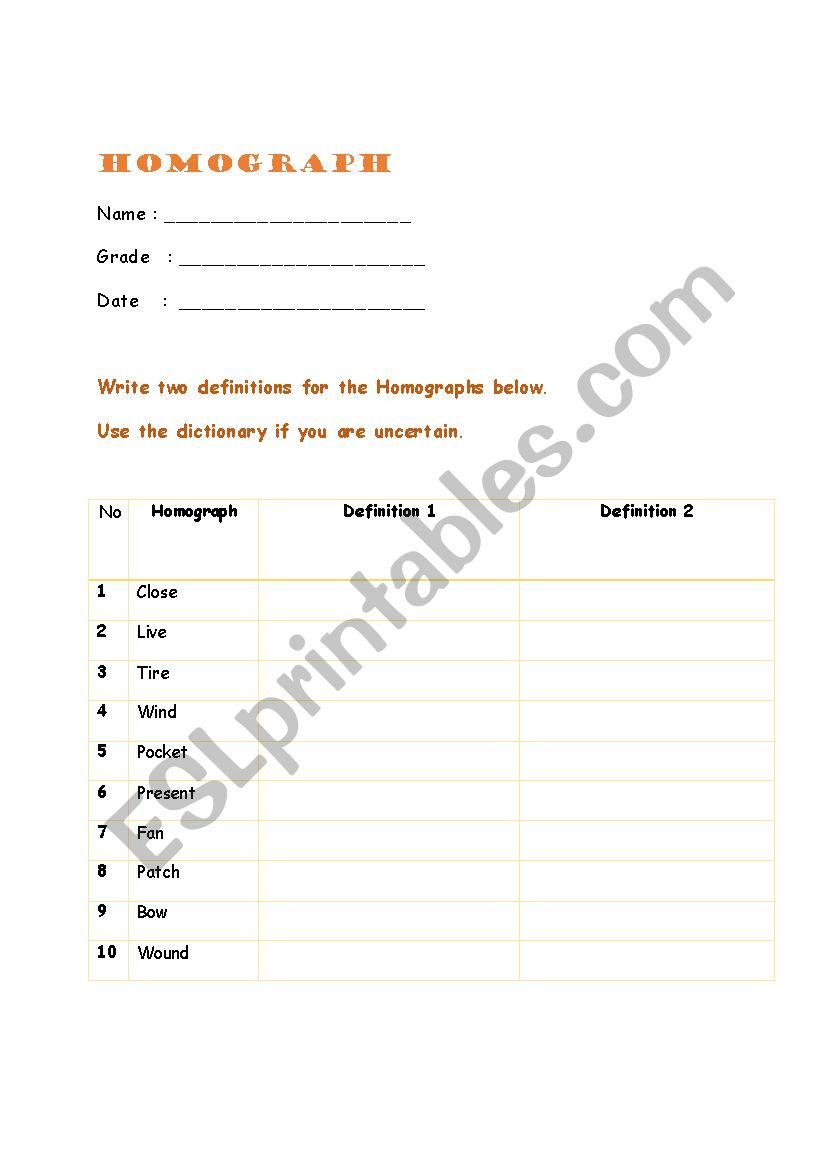 homograph3 worksheet