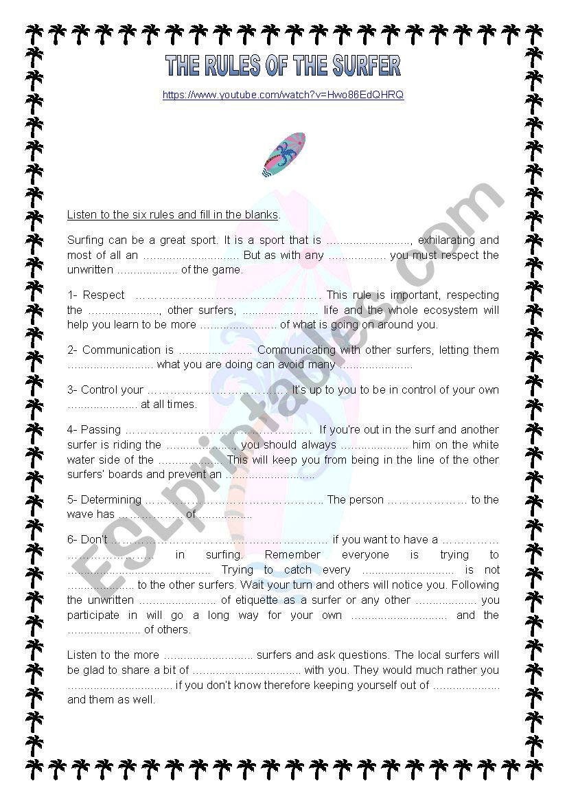 Surf Rules oral comprehension 