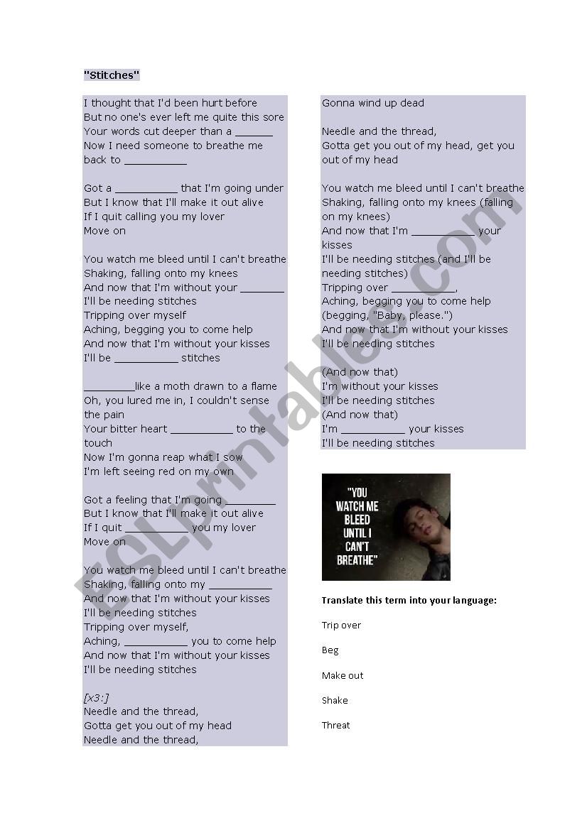stiches-song worksheet