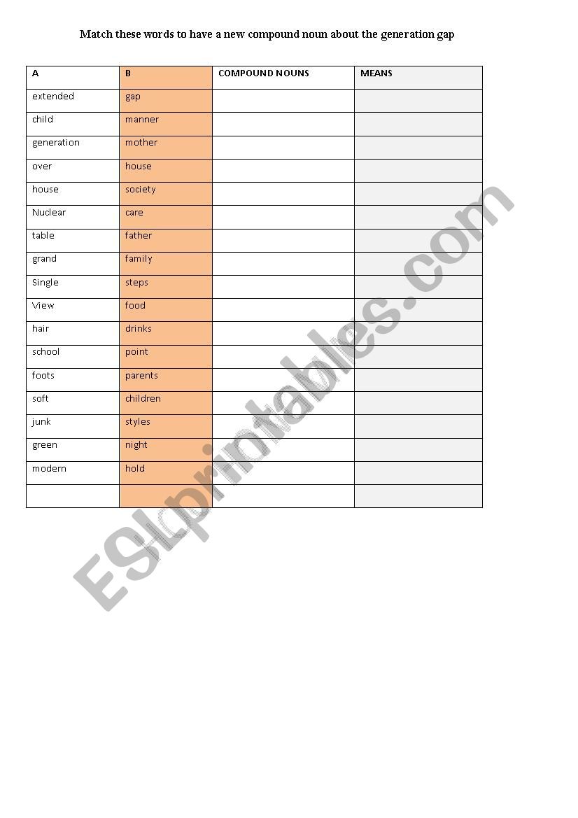 compound nouns The generation gap ESL worksheet by gaukem