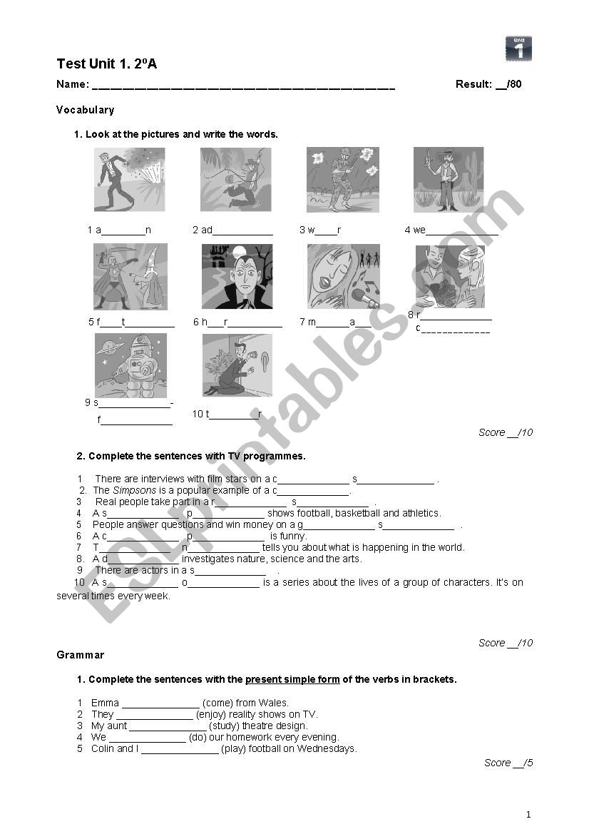 exam worksheet