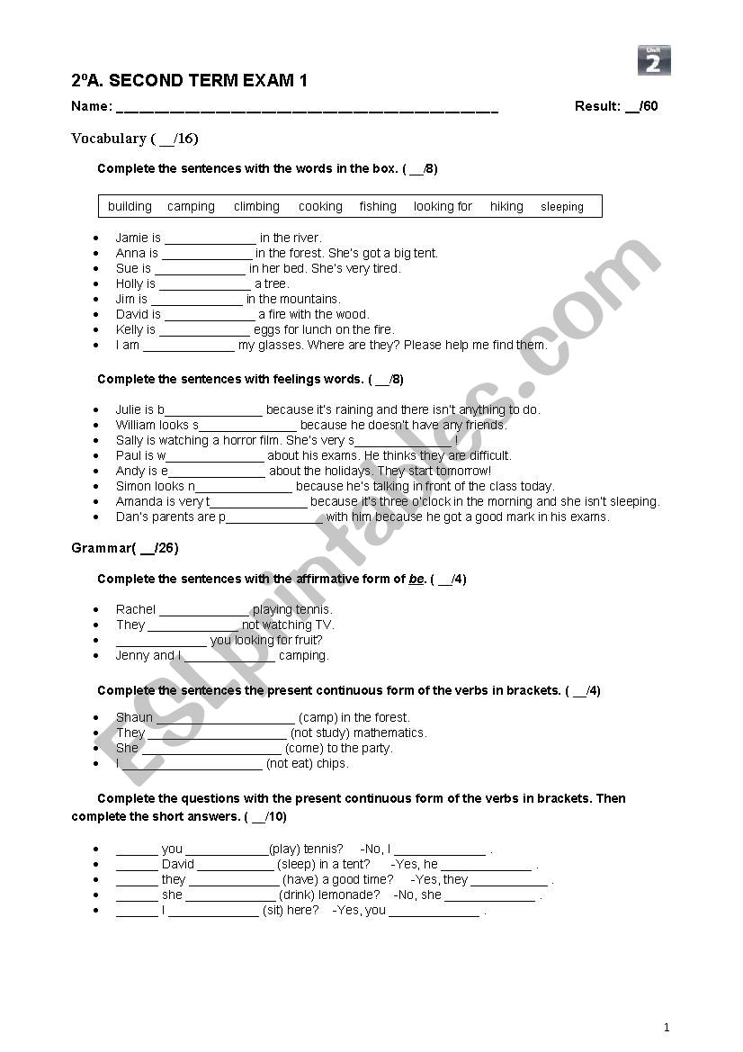 exam worksheet