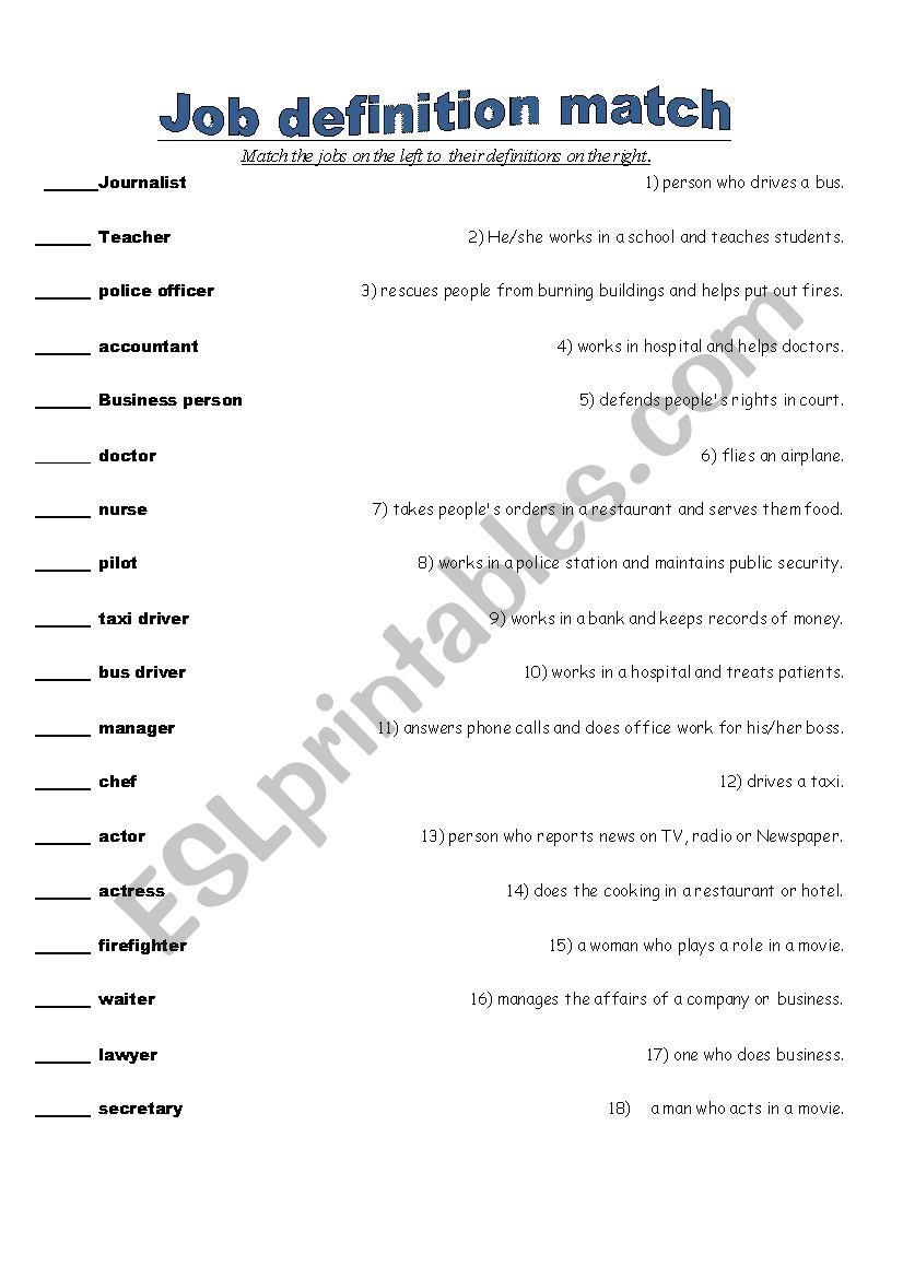 jobs worksheet