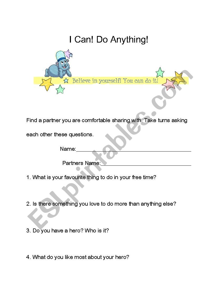 Tell yourself to your partner worksheet