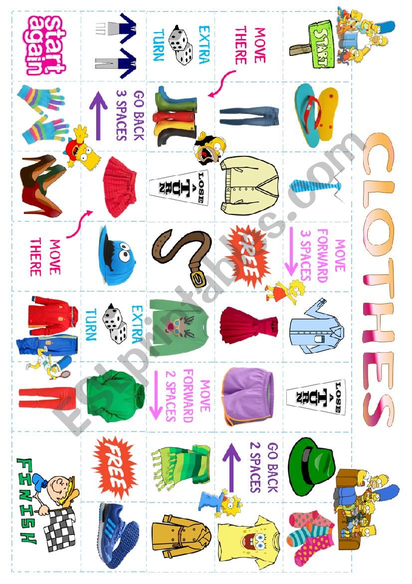 Clothes Board Game - ESL worksheet by Yolandarb