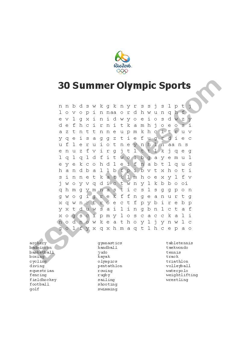 Summer Olympic Word Search ESL Worksheet By Slkchina