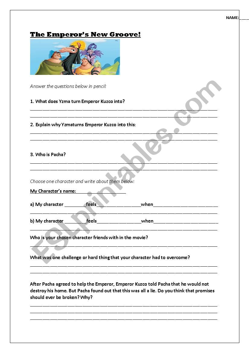 The Emperors New Groove Worksheet