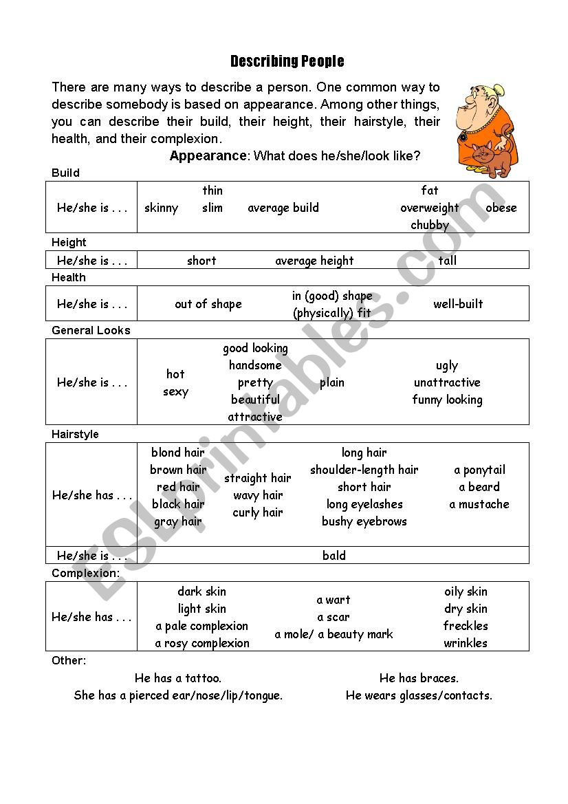 people apperarance worksheet