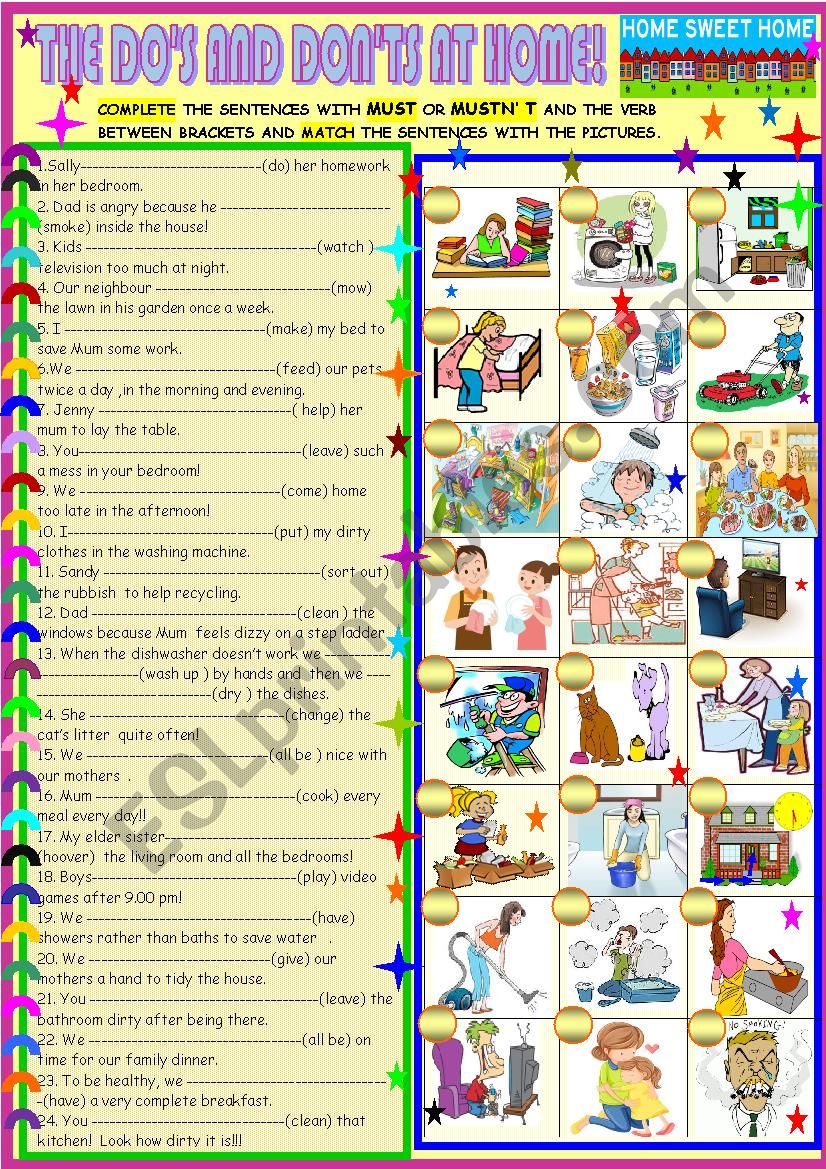 The Do´s and don´ts at home, must /mustn´t - ESL worksheet by spied-d ...