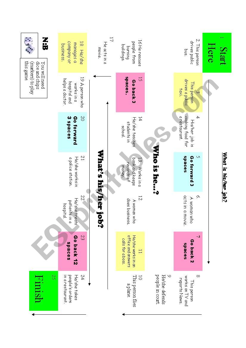 jobs game worksheet