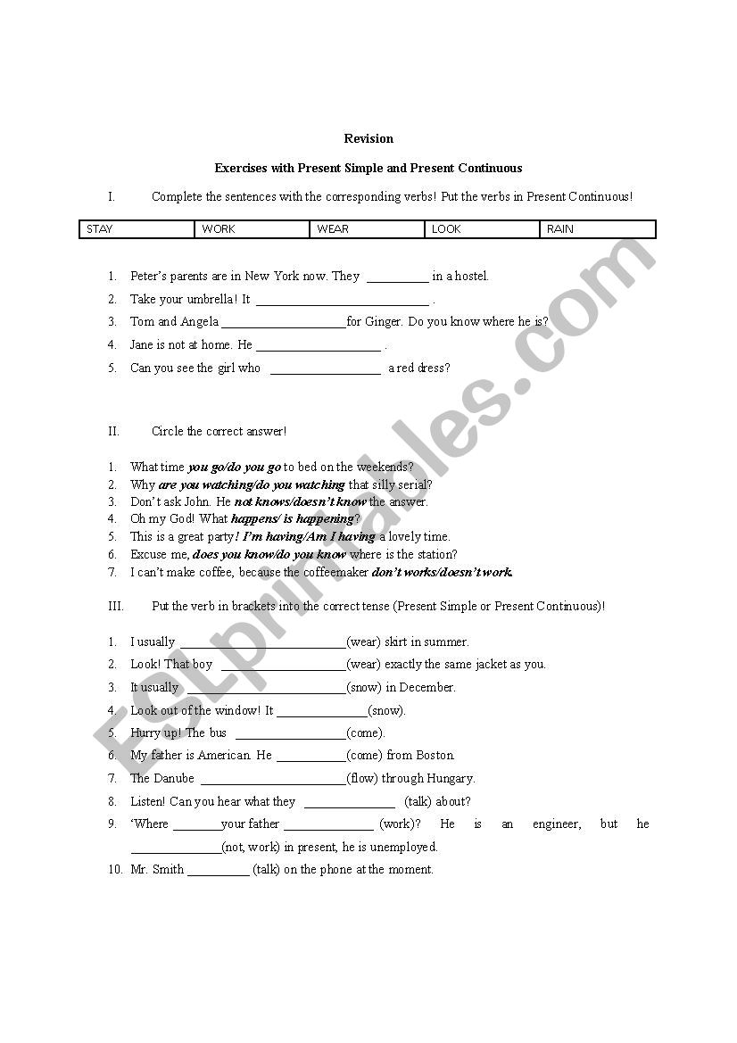 Exercises with Present Simple and Present Continuous