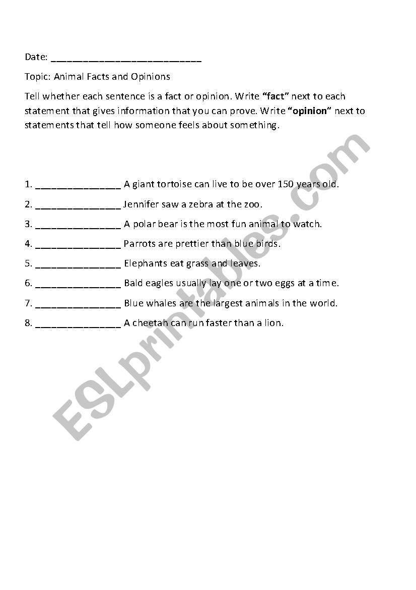 Fact And Opinion Esl Worksheet By Atilihs