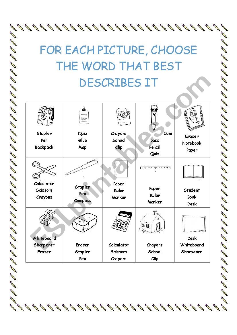 School Supplies worksheet