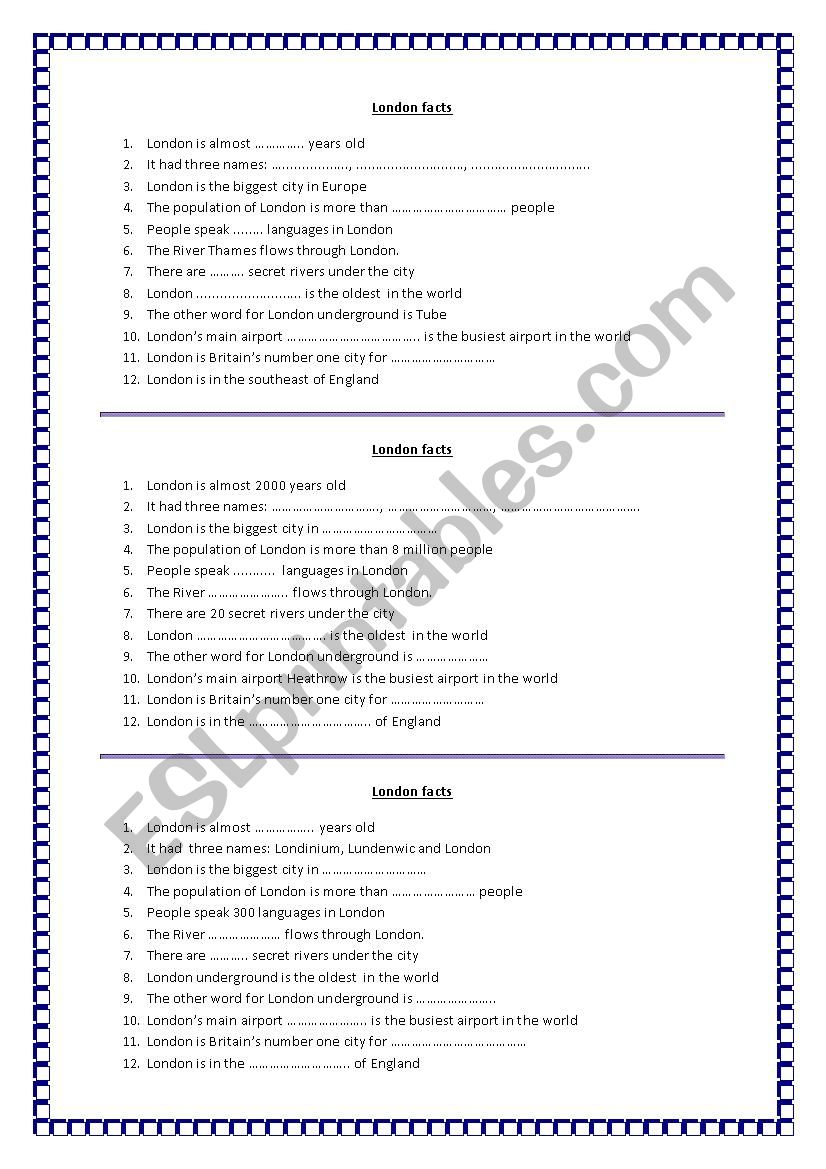 London facts worksheet